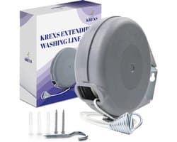 Krexs Waslijn Uittrekbaar - Waslijndraad - 15 meter - Wasdraad - Uittrekbare Waslijn – Roldrooglijn - Ruimtebesparend