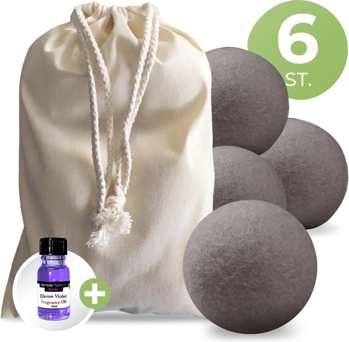 Drogerballen met Wasparfum - Droogballen - Grijs - Set van 6 XL ballen - Wasdroger Ballen Wol - 100% Nieuw-Zeelands Schapenwol - Wasballen — afbeelding 1