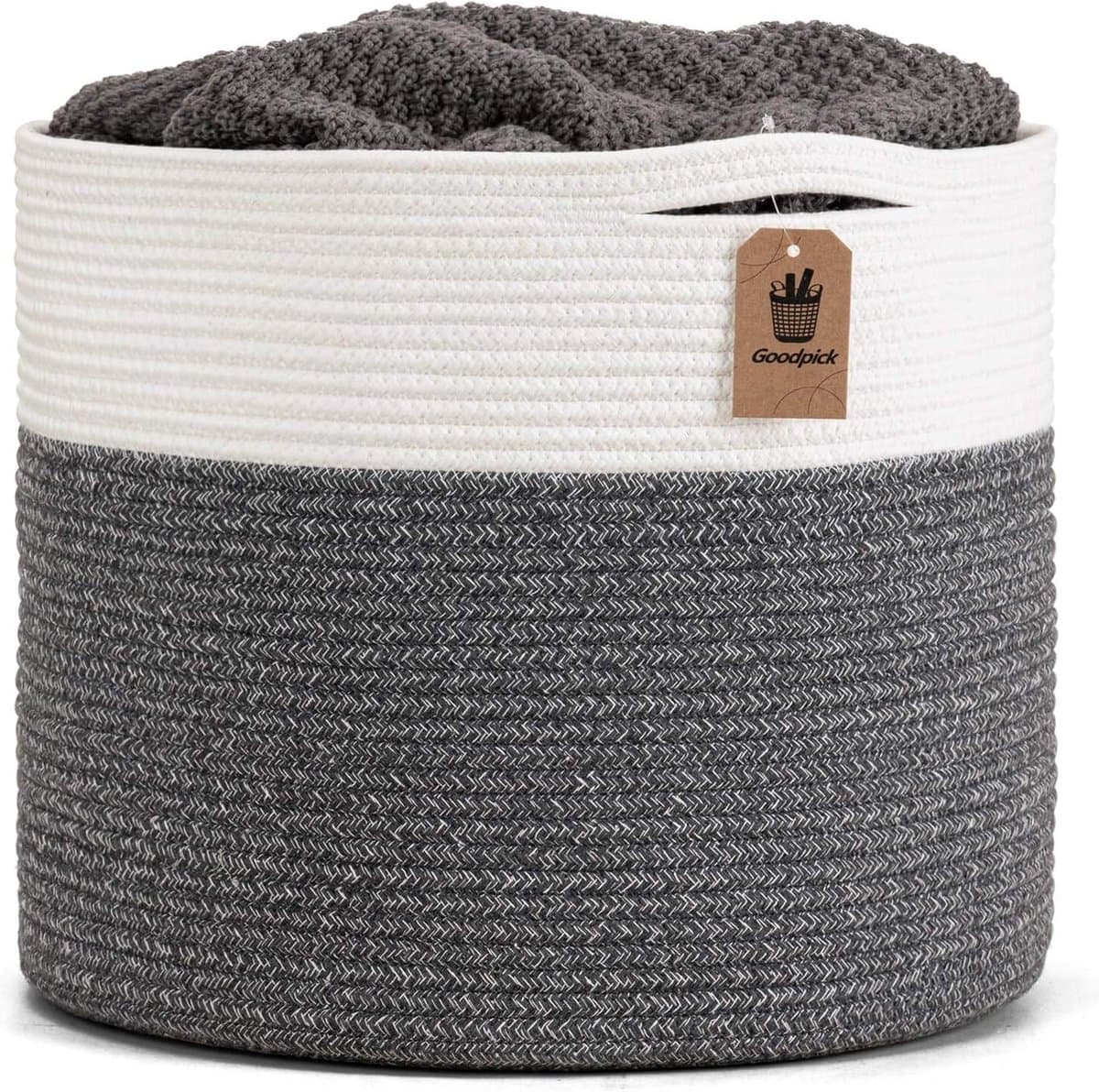 Grote mand, wasmand, gevlochten van katoen, touw, opbergmand voor speelgoed in de kinderkamer, dekenmand in de woonkamer D40 x H35 cm — afbeelding 1