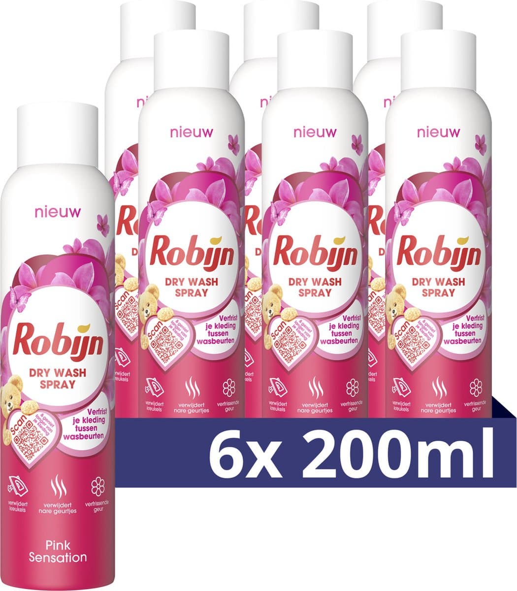 Robijn - Pink Sensation Dry Wash Spray - 6 Flessen x 200 ml - Voordeelverpakking — afbeelding 1