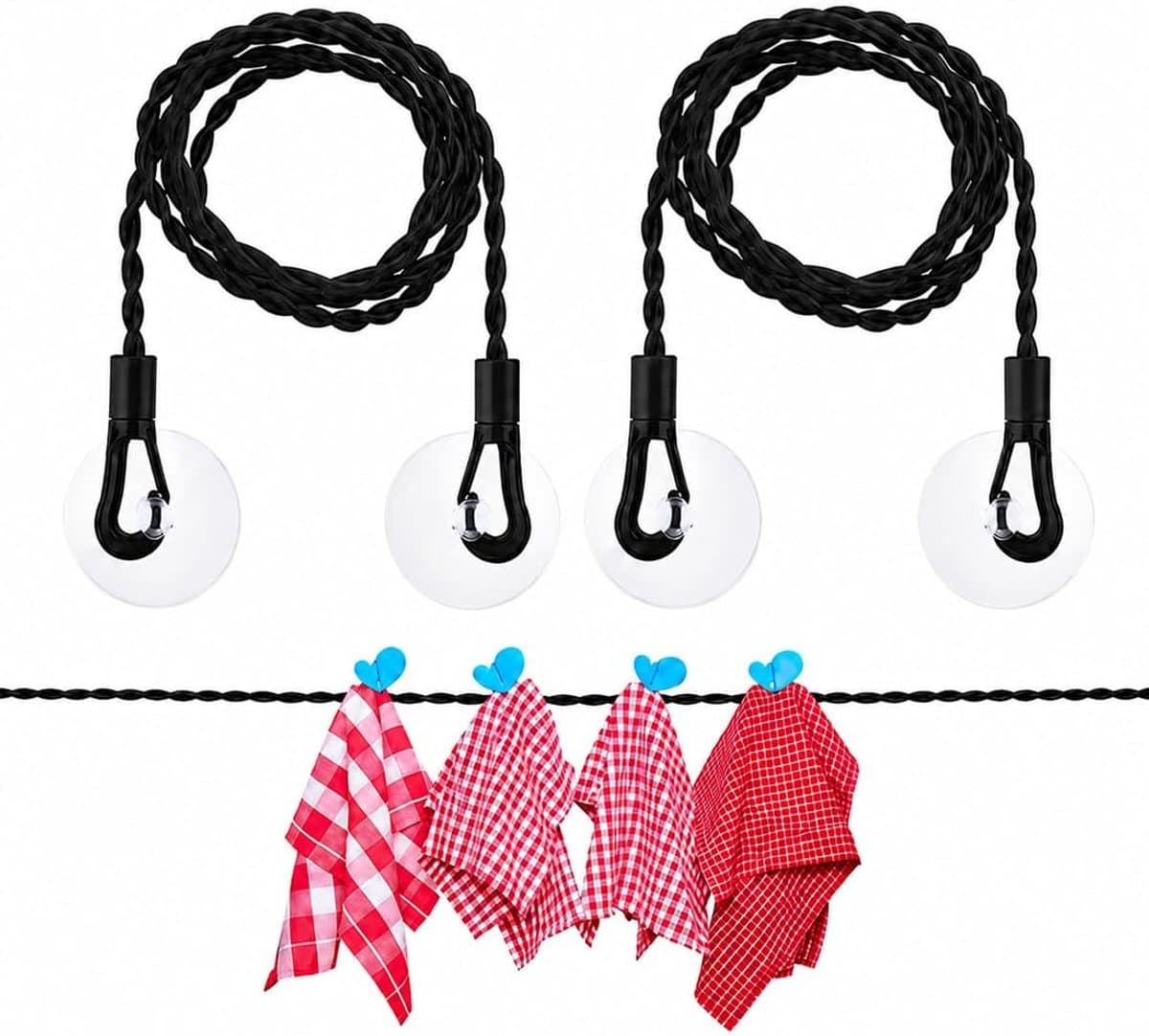 2 stuks reiswasrek, elastisch en opvouwbaar, van nylon, 1,5 m en 3 m, draagbaar voor camping, outdoor en thuis, zwart — afbeelding 1