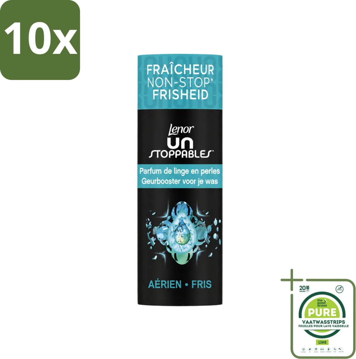 10 x Lenor Unstoppables - Geurbooster - Fris - 13 Wasbeurten - Grootverpakking - Vaatwasstrips - Geurbooster - Frisheid - Citrusgeur - Fruitige Geur - Bloemige Geur — afbeelding 1