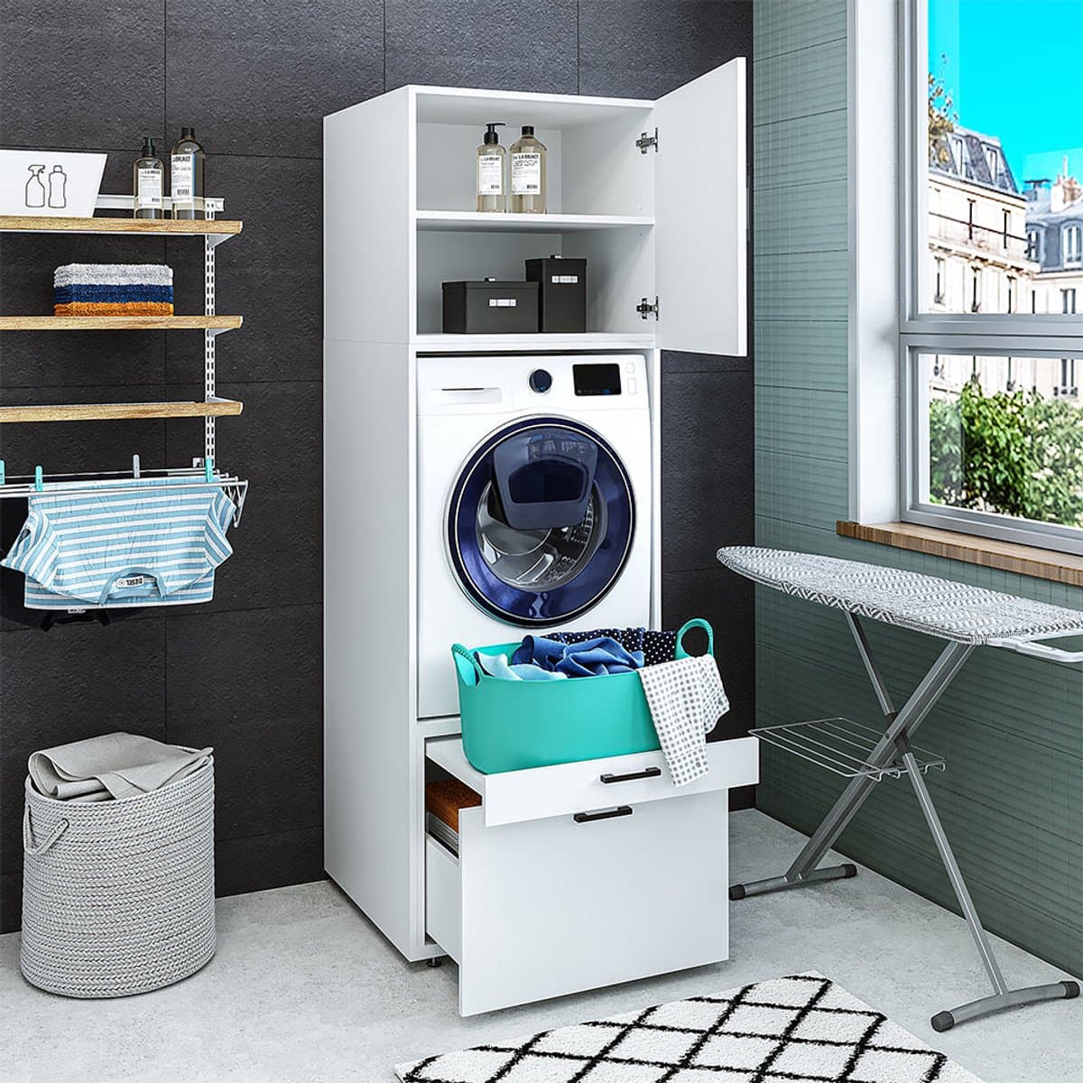 Roomart SERIE 2 Wasmachine Ombouwkast 67x205 cm - met Opzetkast - Wit — afbeelding 1