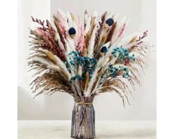 Gedroogde bloemen, 44 cm, boho-decoratie met sluier, Bunny-Tails, gedroogde bloemen, bruin pampasgras, decoratie voor woonkamer, hal, eettafel, badkamer, decoratie
