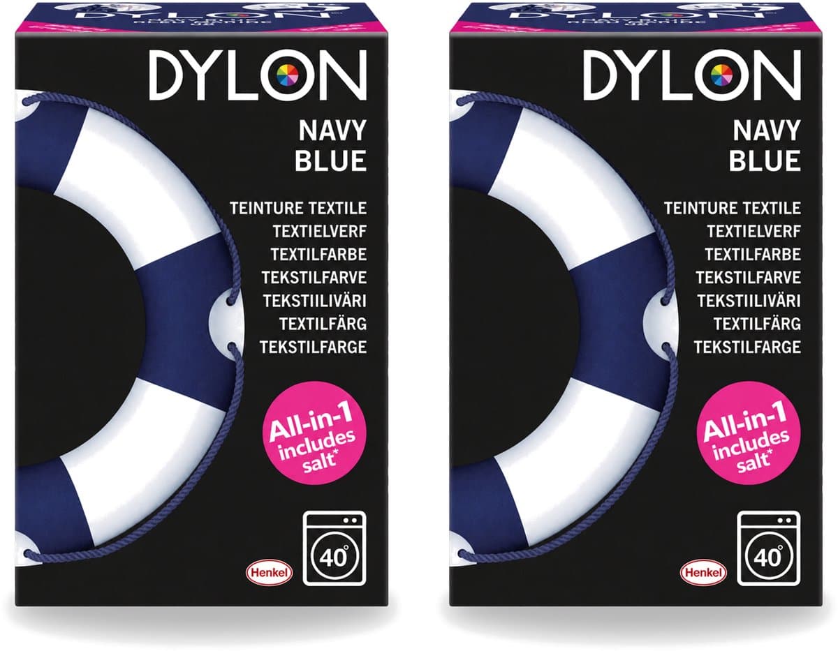 2 x Dylon - Textielverf - Navy Blue - All-in-One - Inclusief Zout - 350g - Voordeelverpakking - 2 stuks — afbeelding 1