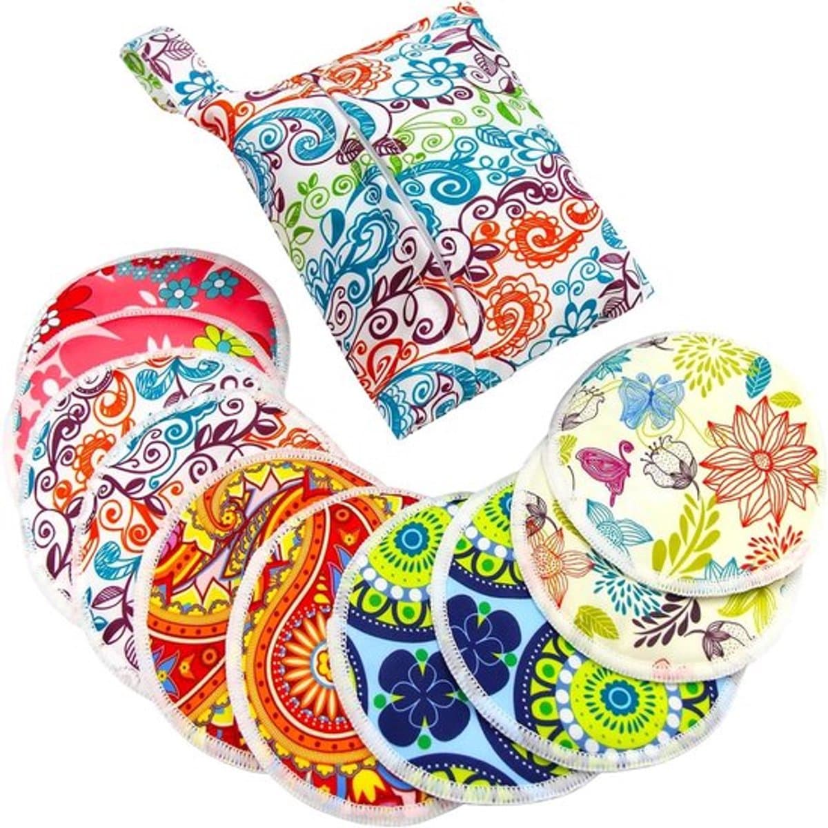 - Wasbare voedingspads met natte tas en waszak - Set van 10 pads - Borstvoeding tepelpads - Groot formaat 47 inch — afbeelding 1