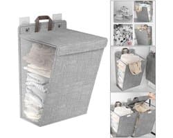 Wasmand (1 stuk) - Opvouwbare wasmand - Wasmand voor vuile was - Hangende wasmand - Opvouwbare wasmand voor huishoudelijk gebruik - Wandgemonteerde badkamerwasmand - Handvat - Ingebouwde waterdichte coating - Grijs - 58*41*15cm