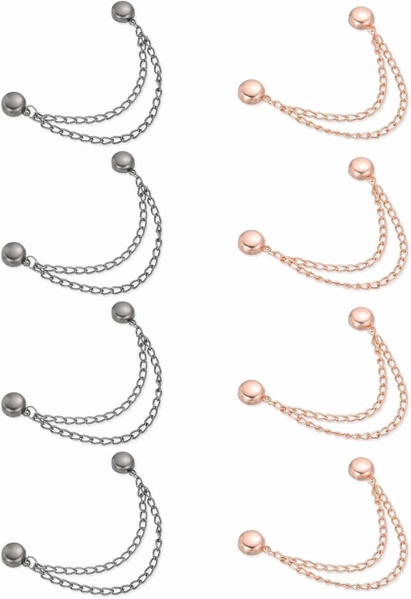 Wasknijpers, ronde klemmen met ketting, kledingklemmen, hijab-magneten, kleding, sjaals, benen, broeken, broches, zwart/roségoud — afbeelding 1