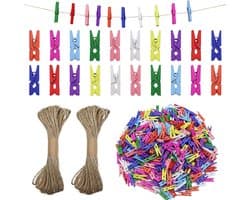Houten Knijpers - Kleine Klemmen - Foto's Ophangen - Glad Houten Design - 400 stuks - Meerkleurig
