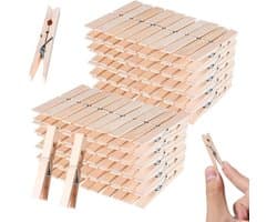Houten Wasknijpers - Kleding Clips - Kleding Ophangen - Natuurlijk Hout - 100 Stuks - Houtkleur