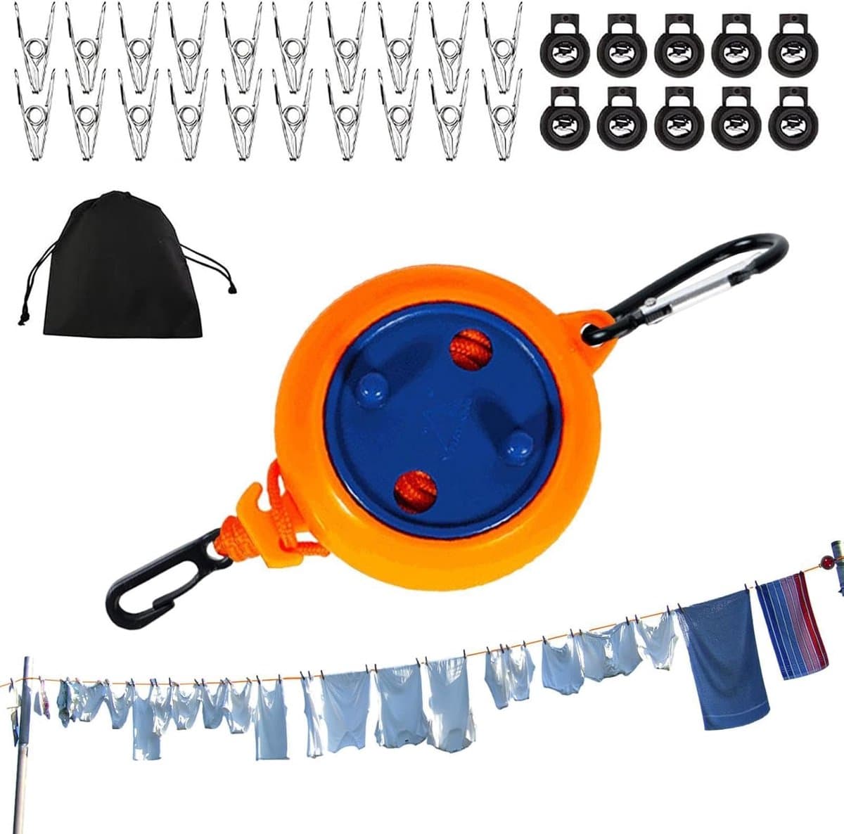 Intrekbare Waslijn - Reiswaslijn Droogtouw - Kleding Drogen - Ruimtebesparend Ontwerp - 10 meter - Oranje — afbeelding 1