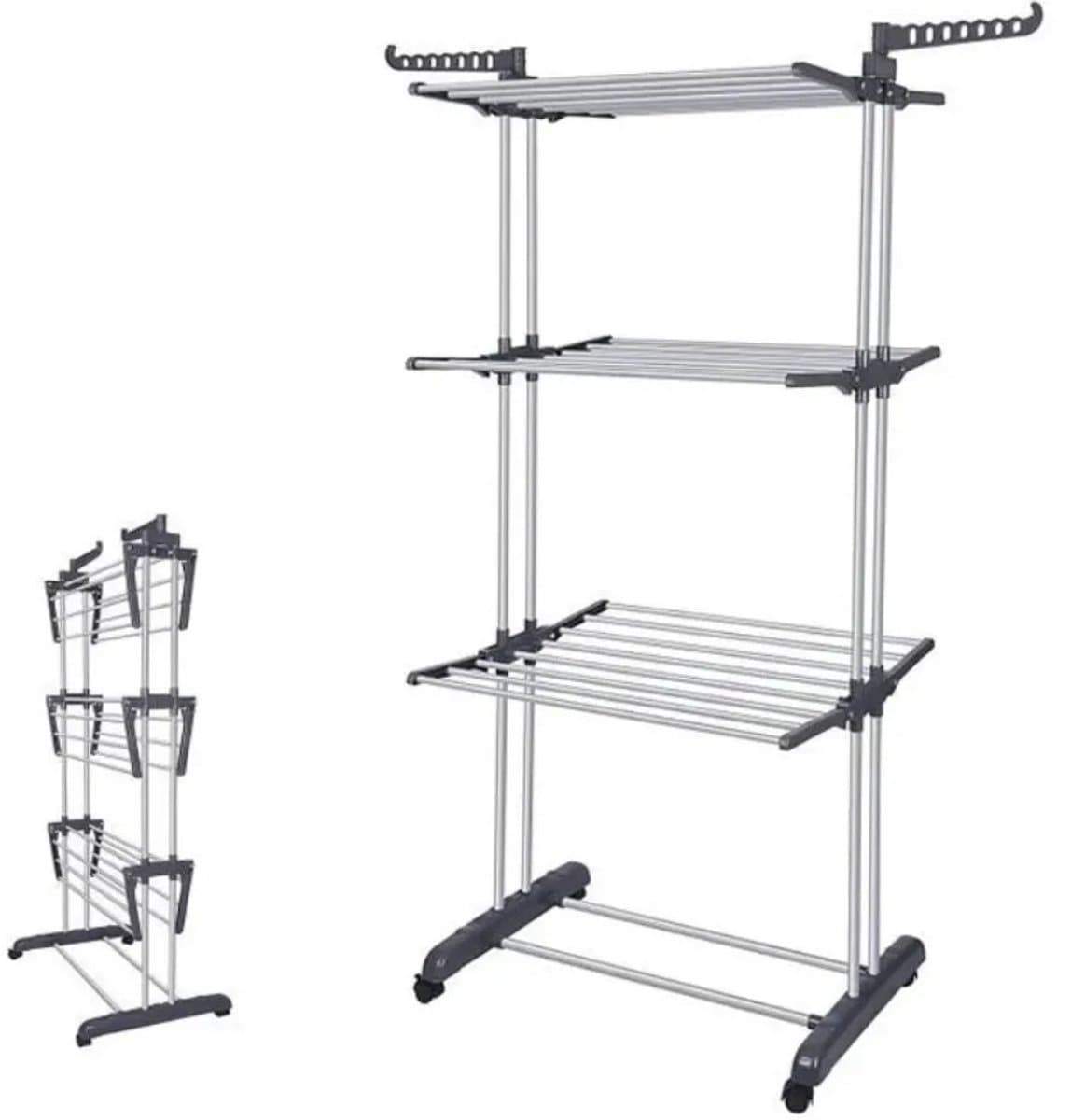 Seth Select Opvouwbaar Wasrek met 3 Niveaus – Droogrek met Zijvleugels voor Binnen en Buiten – Groot Wasdroogrek voor Kleding en Wasgoed — afbeelding 1