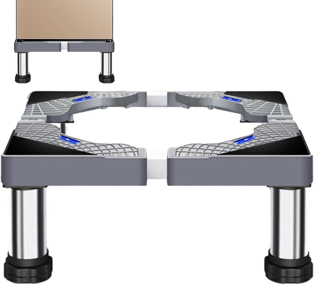 Wasmachine Verhoger - Apparaat Voetstuk - Verbeterde Ergonomie - Verstelbaar Frame - 40-60 cm - Zilver — afbeelding 1