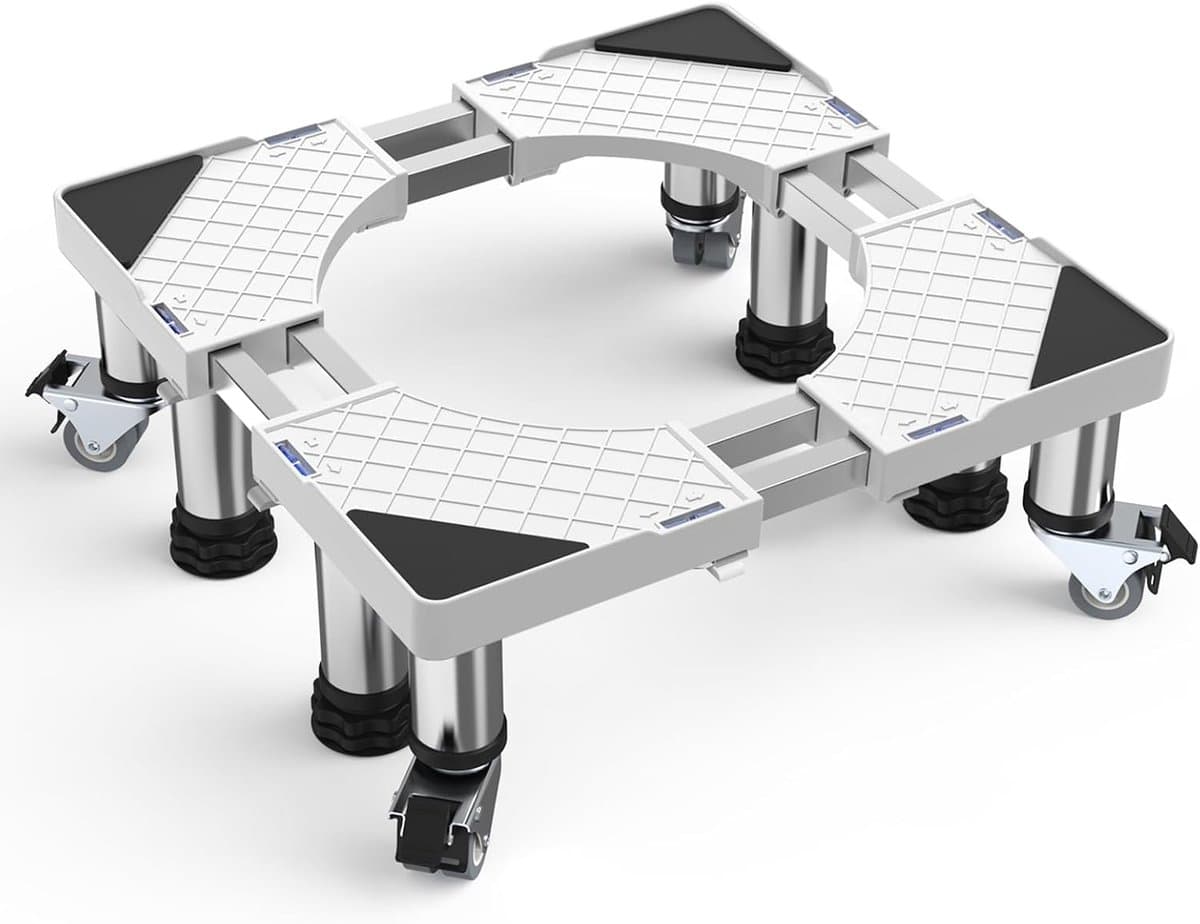 Onderstel voor wasmachine met 4 wielen + 4 poten, berenbelasting 300 kg | Voetstuk voor wasmachine, droger, koelkast, verstelbare breedte 48-65 cm, hoogte 14-17 cm, antislip, schokabsorberend — afbeelding 1