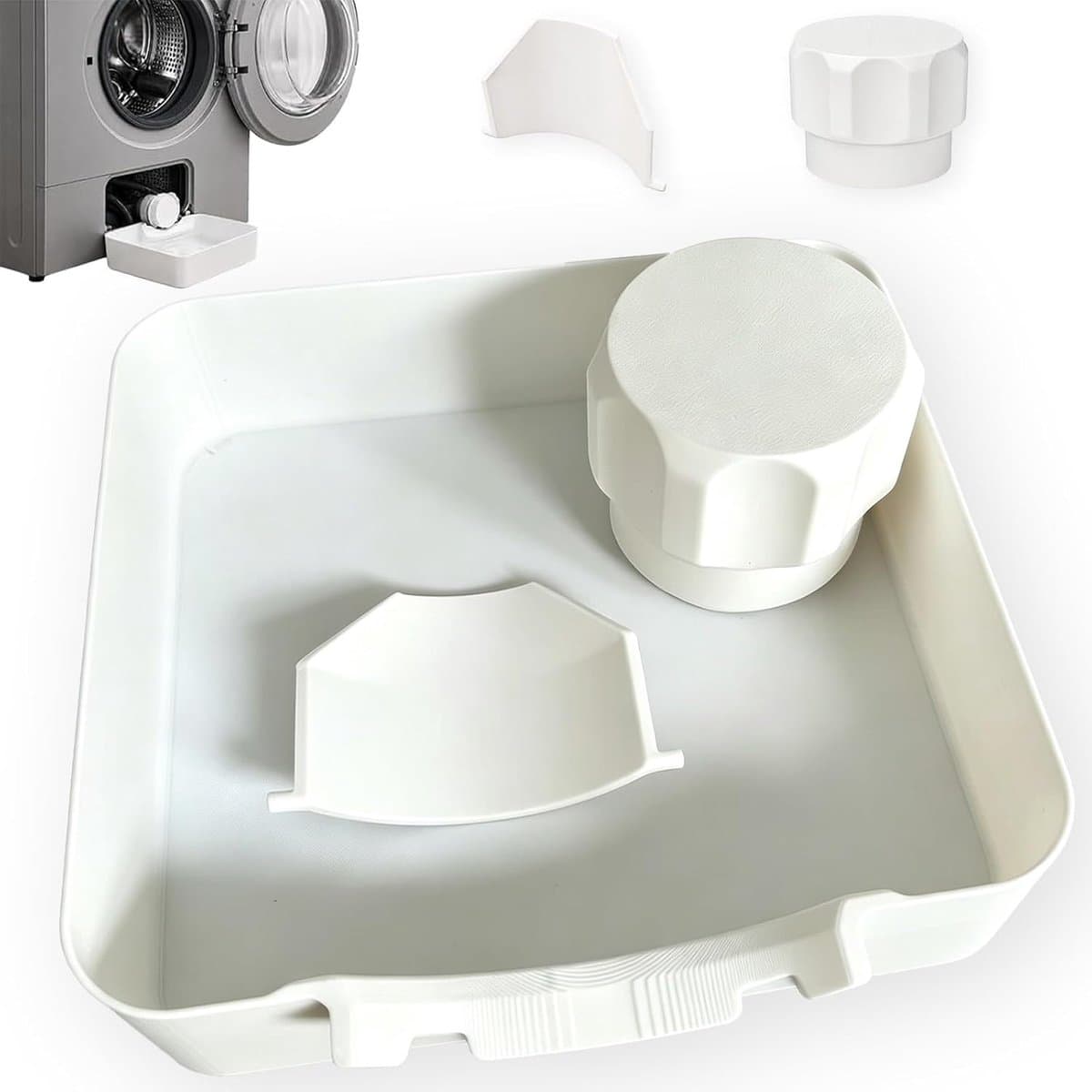 KZQ Afvoerbak voor wasmachine - Afvoerbak voor wasmachine met voorlader - Afvoerbak - Dekselopener - Geleidingslamellen - 17,8 x 17,8 x 5 cm - Geschikt voor kelders, appartementen, stacaravans en garages - 3-delige set — afbeelding 1
