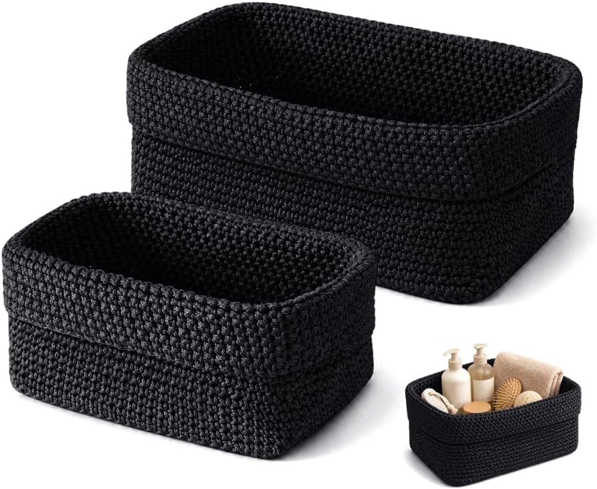Set van 2 opbergmanden voor badkamer, haakmand, decoratieve opbergmand, kleine opbergmanden, kleine opbergmanden voor slaapkamer, keuken, kast, speelgoed, make-up — afbeelding 1