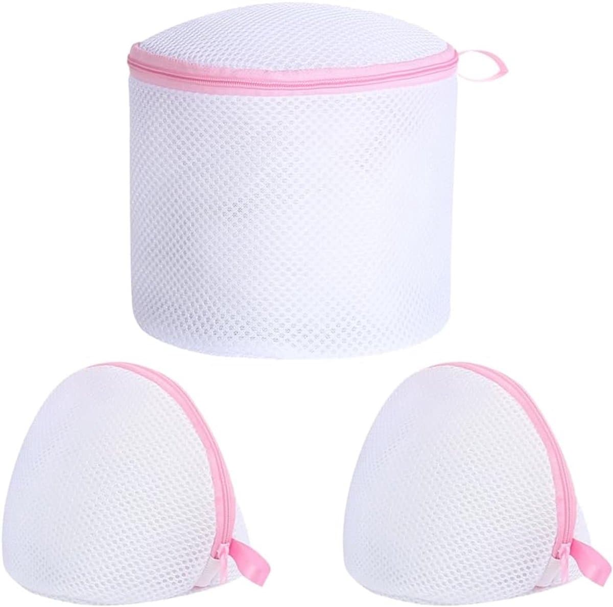 SnelShoppen - 3 Stuks Bh Waszakken, Herbruikbare Waszak voor Bh's, Ondergoed en Sokken, Mesh Waszak met Rits, Bescherming voor de Wasmachine, Roze — afbeelding 1