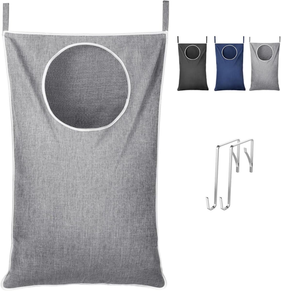 Over Door Laundry Hamper, Grote Inklapbare Hangende Wasmand, Hangende Wasmand Tas voor Badkamer Slaapkamer Vuile Kleren Opberg Organisatie, Licht Grijs, 1 Pak — afbeelding 1
