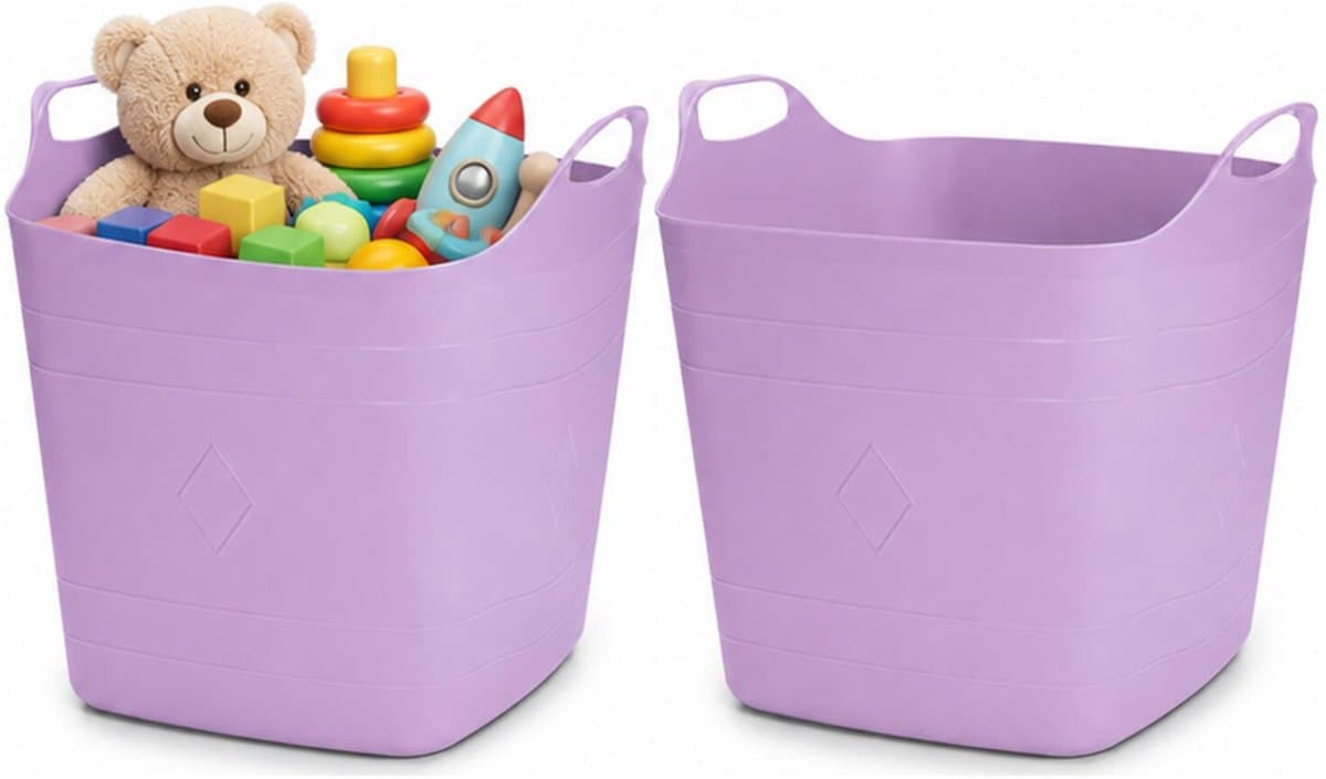 Excellent Houseware Flexibele emmer - 2x - paars - 15 liter - kunststof - vierkant - 30 x 29 cm — afbeelding 1