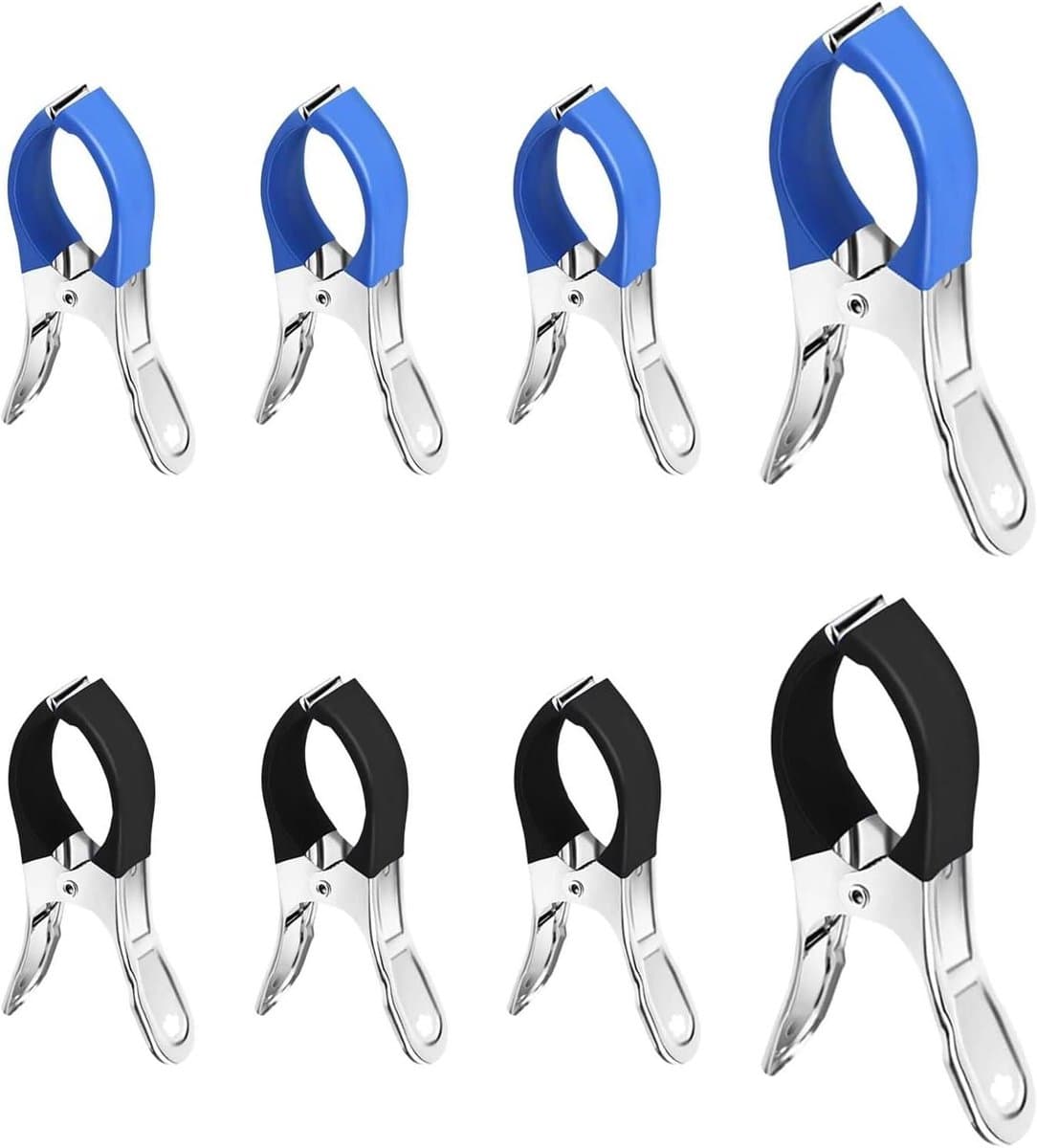 Grote Wasknijpers - Handdoek Clips - Kleding Drogen - Roestvrij Staal - 12 cm - Blauw Zwart — afbeelding 1