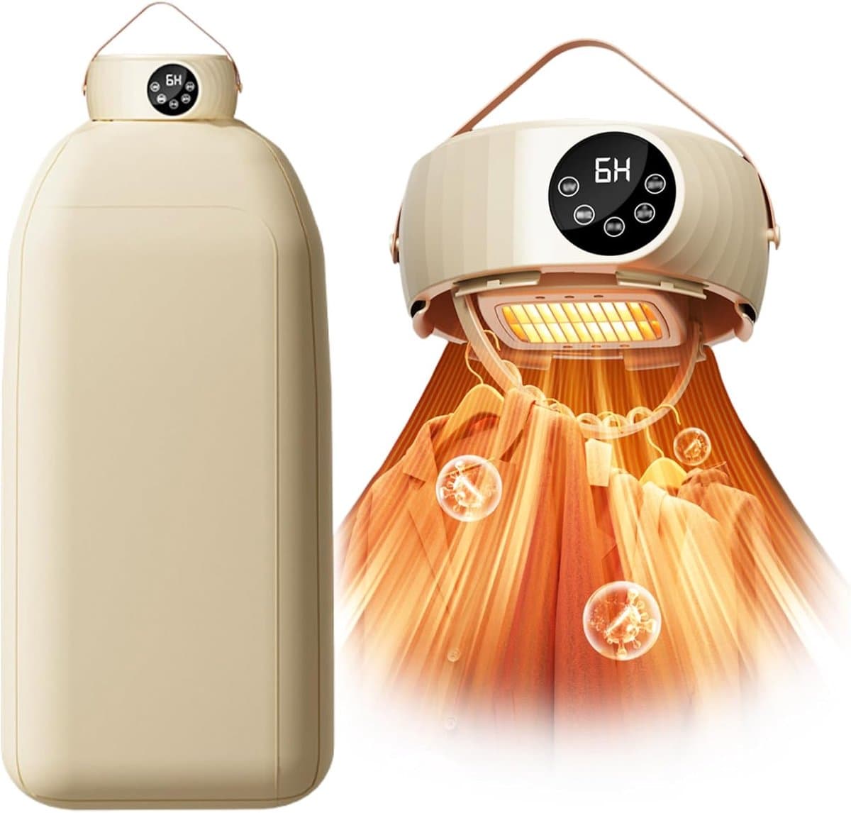 Draagbare Warmtepompdroger – Snel drogen in 18 min met UV-sterilisatie – 6-uurs timer & afstandsbediening – Stil 45 dB – Geschikt voor Appartement/Reizen/Kamperen — afbeelding 1