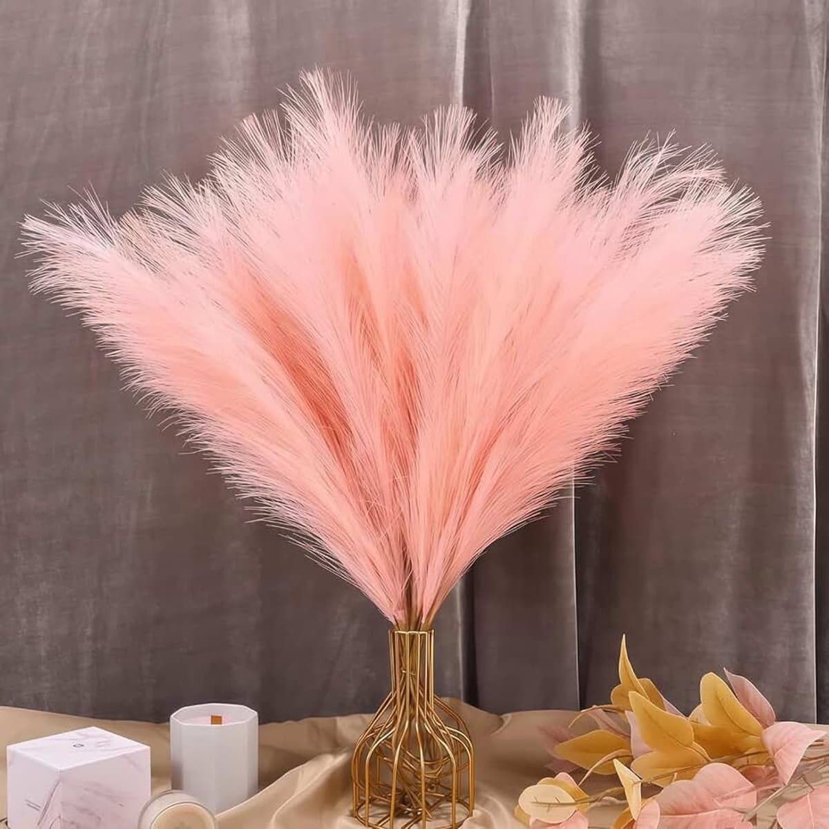 30 stuks droogbloemen roze, natuurlijk kunstpampasgras, decoratief pampasgras, wollig, pampasgras, kunstdroogbloemen, decoratie, boho voor bruiloft en woondecoratie (donkerroze) — afbeelding 1