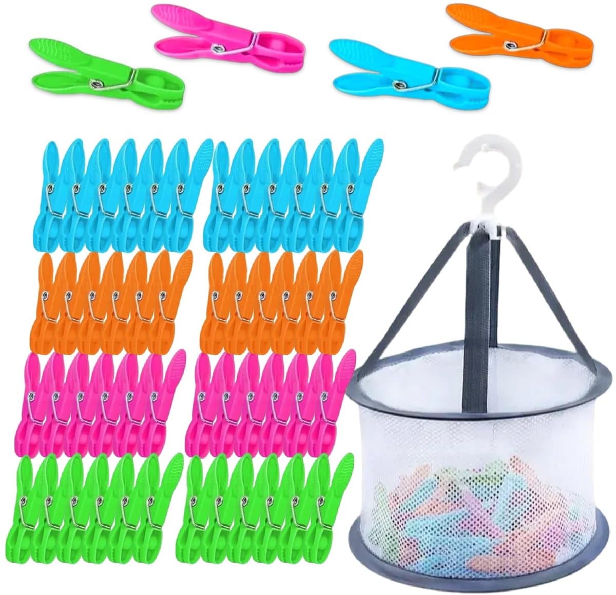 Dailygoods- Wasknijpers 48 Stuks - Opbergmand - Antislip - Multifunctioneel - Roestvrijstalen Veer - Handdoekklemmen - Wasclips — afbeelding 1