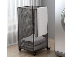 Wasmand Met Wielen - Opbergmand - Kleding Opbergen - Verrijdbaar Ontwerp - Compact - Zwart