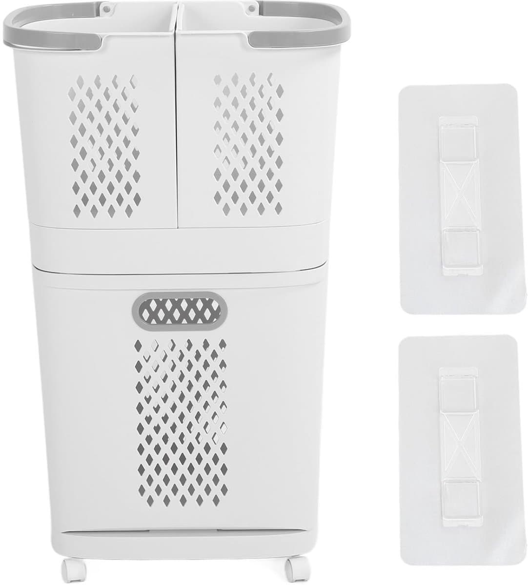 Dailygoods- Wasmand 3 Vakken - Plastic Wasmand met Wielen - Draagbare Rollende Wasmand - Verwijderbare Opbergcontainers - Lichtgewicht PP-Plastic - Handvat voor Makkelijk Gebruik - Wascontainer — afbeelding 1