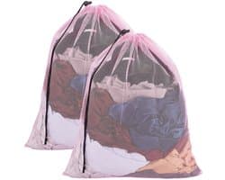 Dailygoods - 2 Stuks Mesh Waszakken met Trekkoord 62x49 cm