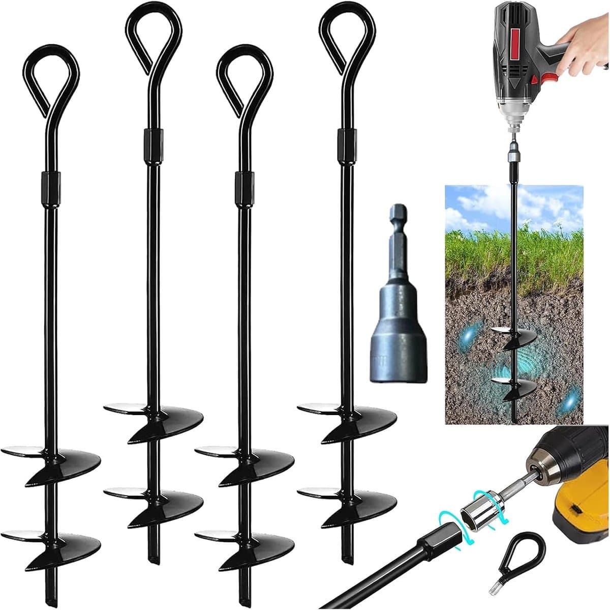 SnelShoppen - 36 cm Grondankers, Tentharingen, Windstormspikes - 5 Stuks Zandharingen, Spiraal Bodemanker voor Carport, Paviljoen, Camping, Weidetent — afbeelding 1