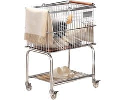 Wasmand met wielen - Kleding organizer - Kleding sorteren - Dubbele opbergruimte - 48x36x66cm - Zilver