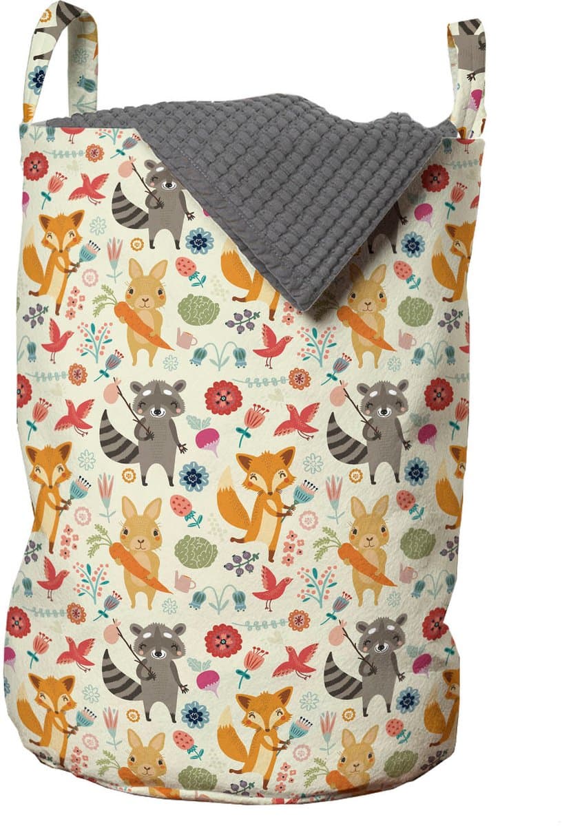 ABAKUHAUS Cartoon Dierenwaszak, Bosleven, Wasmand met handvatten Trekkoord voor wasserettes, meerkleurig — afbeelding 1