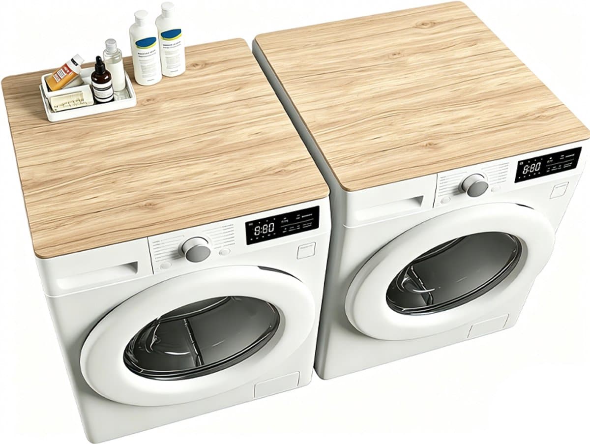 Wasmachine Beschermer Bovenkant - 2 Stuks - Anti Slip Mat Hoes - Wasmachineaccessoires - Geschikt Voor Gebruik Bovenop Wasmachines/Drogers of in Opbergruimtes in De Wasruimte.Beschermer - Houtnerfdesign - 50 X 60 Cm — afbeelding 1