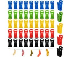 Antislip-wasknijpers – Draagbare wasknijpers – Speciale sokkenknijpers voor wasmachines en drogers – Kleurensorteer-wasknijpers – Sokkenknijpers en opbergrek voor sokkenparen, handdoeken en kleine voorwerpen – Set van 50 stuks