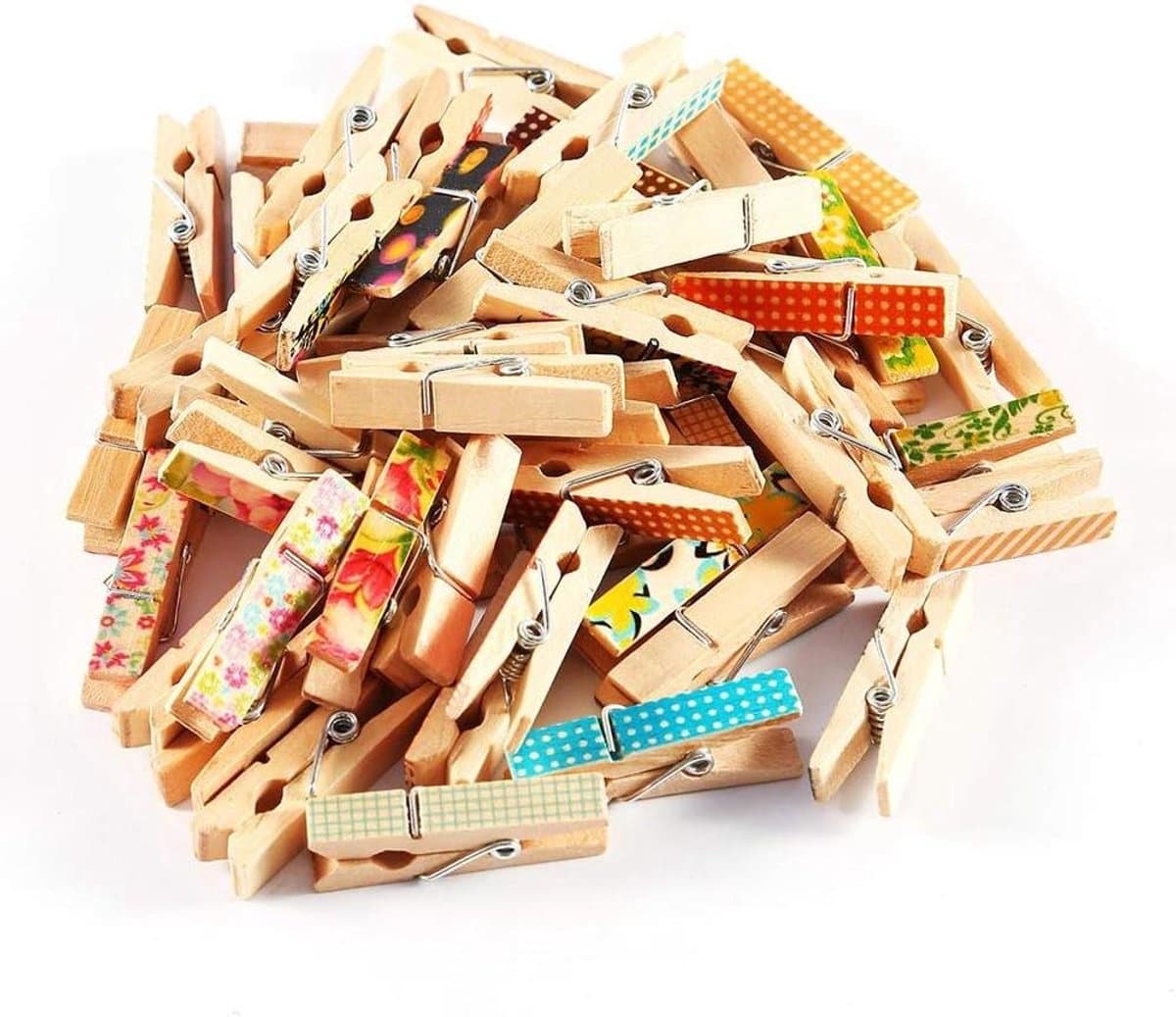 Mini Houten Knijpers - Knutselpinnen Decoratie - Foto's Ophangen - Stevige Draadveer - 50 Stuks - Veelkleurig — afbeelding 1