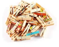 Mini Houten Knijpers - Knutselpinnen Decoratie - Foto's Ophangen - Stevige Draadveer - 50 Stuks - Veelkleurig