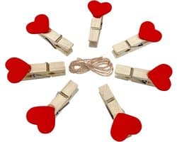 Mini Houten Knijpers - Decoratieve Clips - Foto's Ophangen - Hartvormig Design - 10 Stuks - Rood