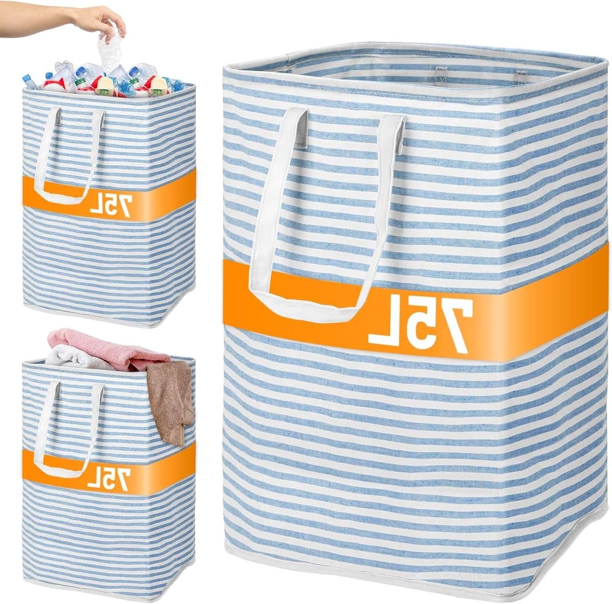 Vouwbare 75L Wasmand voor Vuile Kleding, Waterdichte Opbergcontainer voor Kleding, Speelgoed en Handdoeken in Badkamer en Wasruimte, Blauw — afbeelding 1