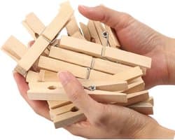 Houten Was Knijpers - Kledinghangers Hout - Kleding Drogen - Natuurlijk Berk Hout - 24 Stuks 9cm - Natuurlijk