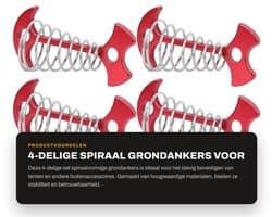 Dailygoods- Grondankers 4-delig - Spiraalvormig - Multifunctionele Tentaccessoires - Geschikt voor Houten Platforms - Aluminiumlegering/Roestvrij Staal - 7.7x3.6cm - Tentpalen