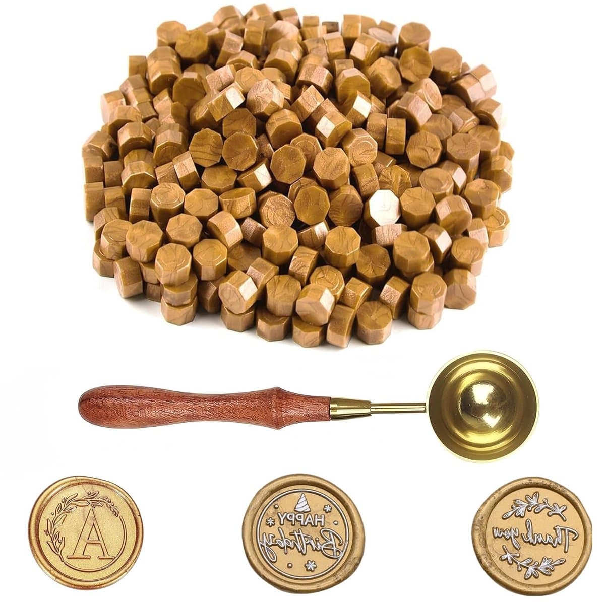 Gouden Wasbolletjes Set met 1 Smeltlepel - 100 Stuks voor Stempels, Uitnodigingen, Enveloppen en Cadeauverpakkingen — afbeelding 1