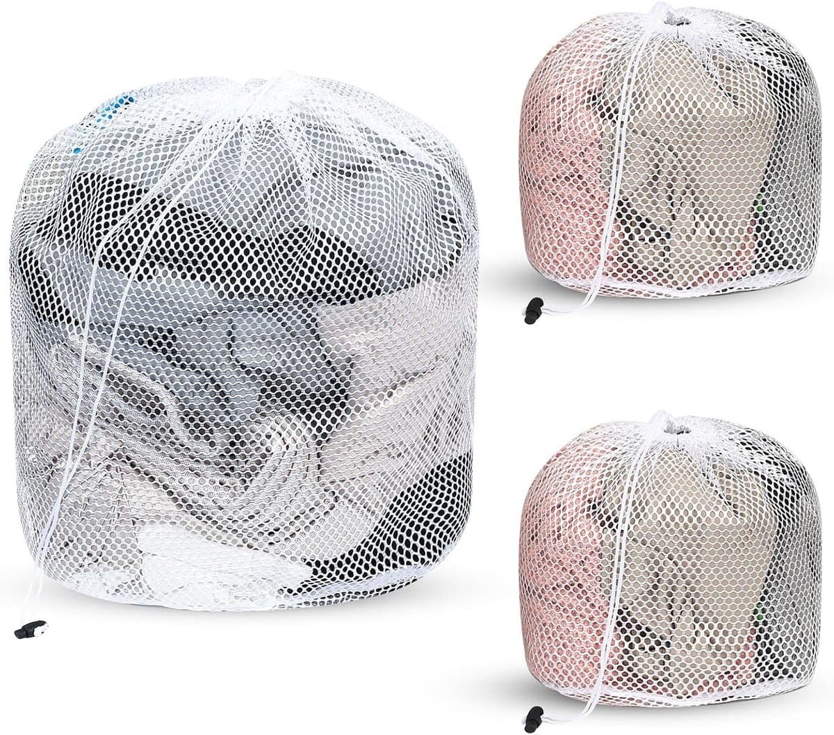 Set van 3 Waszakken van Mesh met Trekkoord voor Sokken, Bh's en Kleding - Ideaal voor Wassen en Beschermen (30x40cm, 50x60cm) — afbeelding 1