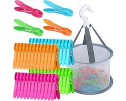 Kleurige winddichte wasknijpers, 48 stuks, plastic kledingclips voor waslijnen en sokken, ideaal voor buitengebruik en multifunctioneel.