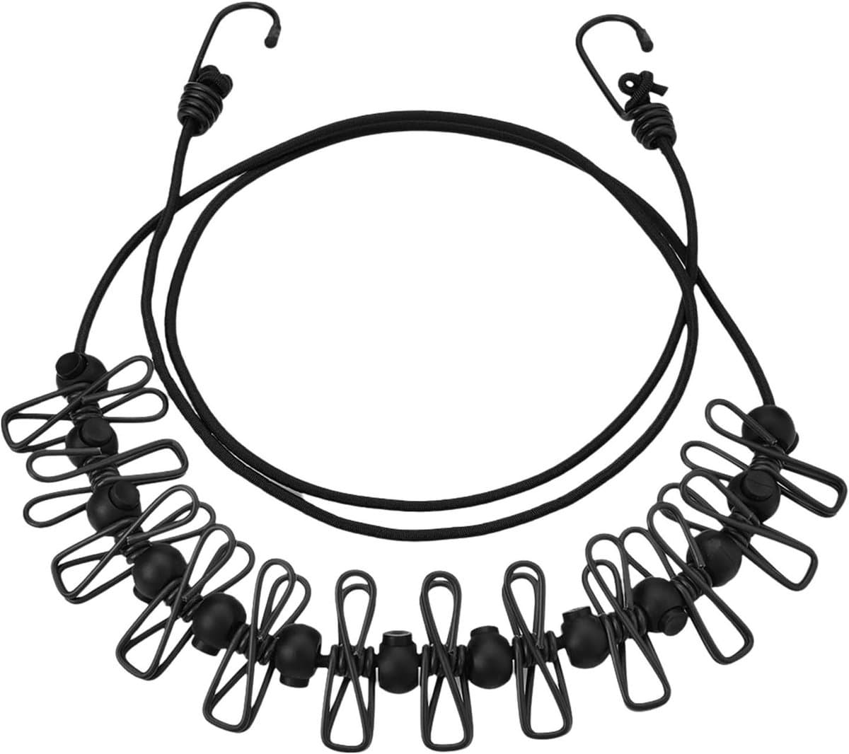 Stretch Waslijnen - Reis Waslijn - Kleding Drogen - Met 12 Clips - 180 cm - Zwart — afbeelding 1