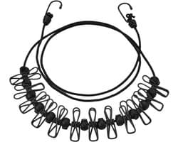 Stretch Waslijnen - Reis Waslijn - Kleding Drogen - Met 12 Clips - 180 cm - Zwart