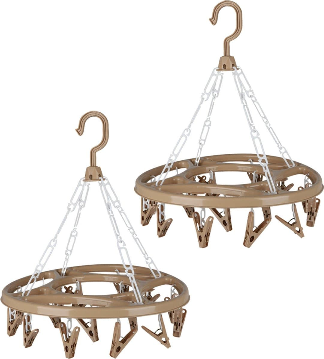 Urban Living Wasgoed droogcarrousel/droogmolen - 2x - 18 clips/knijpers - beige - kunststof - 32 cm — afbeelding 1