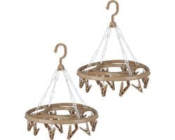 Urban Living Wasgoed droogcarrousel/droogmolen - 2x - 18 clips/knijpers - beige - kunststof - 32 cm