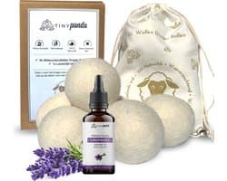 Tiny Panda - Wasbollen - Droger Ballen XL 6 stuks inclusief lavendelolie – Zero waste Dryer Balls - Duurzaam – Wasverzachter – Herbruikbare Drogerballen – Droogt de was sneller
