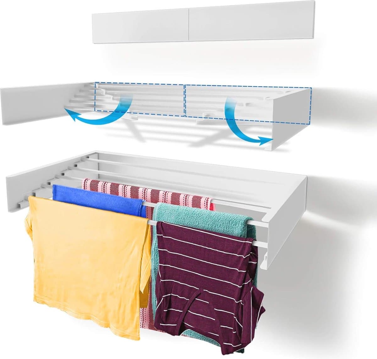 Wandmontage Intrekbaar Droogrek - Opvouwbaar en Ruimtebesparend voor Binnen en Buiten (70 cm Wit) — afbeelding 1